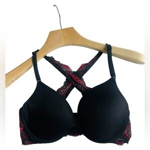 La SENZA Black and Red Lace Cross-Back Bra